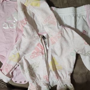 Adidas 3 piece track suite set, size 3 months, Adidas superstar crib shoes 2K